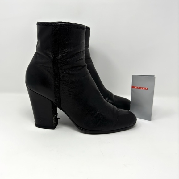 PRADA Black Leather Heel Booties - Picture 1 of 11